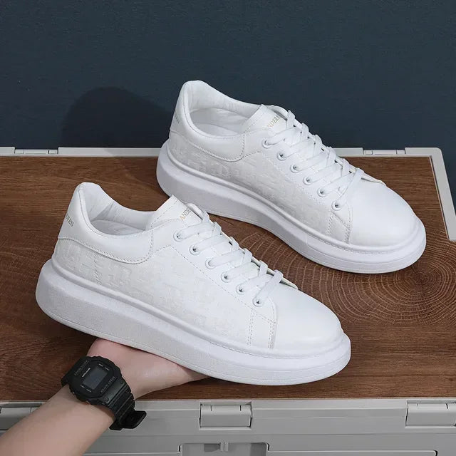 2025, neue Herrenschuhe, Frühling und Herbst, flache Sohlen, lässige Lederschuhe, Sportschuhe, schwarze und weiße Herren-Schuhe mit dicken Sohlen, atmungsaktiv