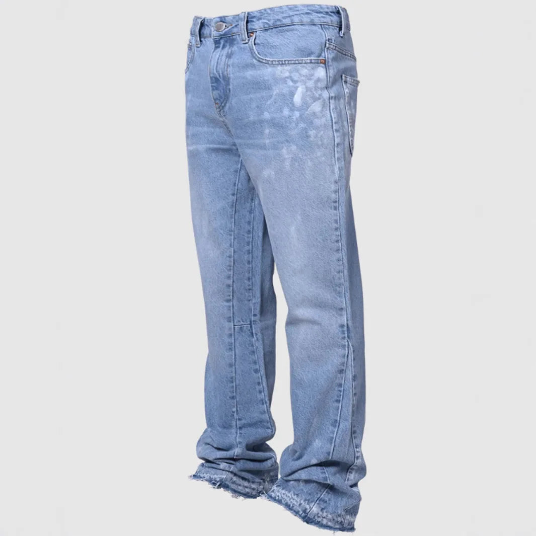 Jeans Herren Vintage gerade Hose mittlere Taille Stretch Distressed Washed Pockets Button Basics Hose 2025, Streetwear Denims