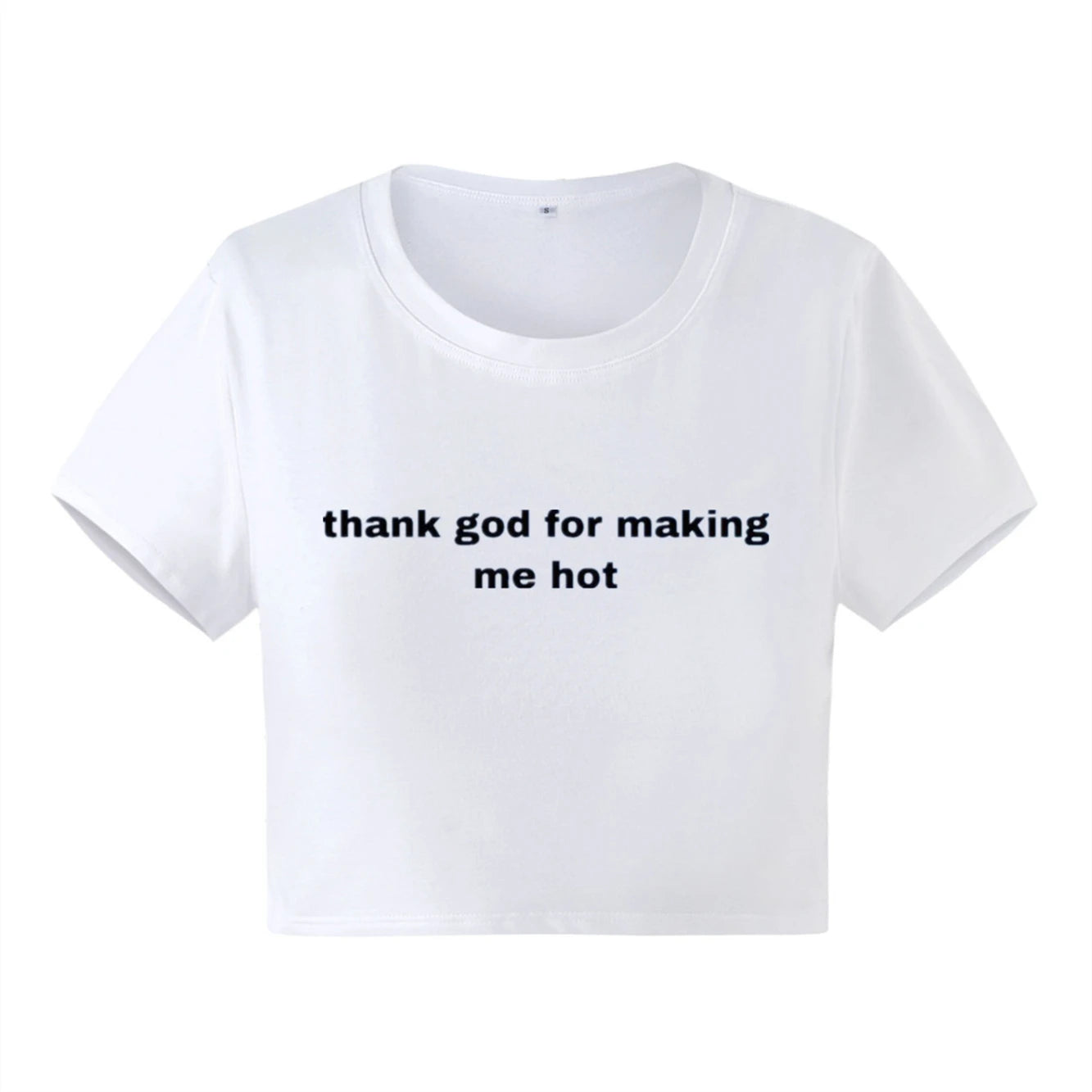 Gott sei Dank, dass ich heiß gemacht habe y2k kurz geschnittenes Baby-T-Shirt 2000s inspiriertes T-Shirt Slogan Grafik Baumwolle T-Shirt Geschenk für sie