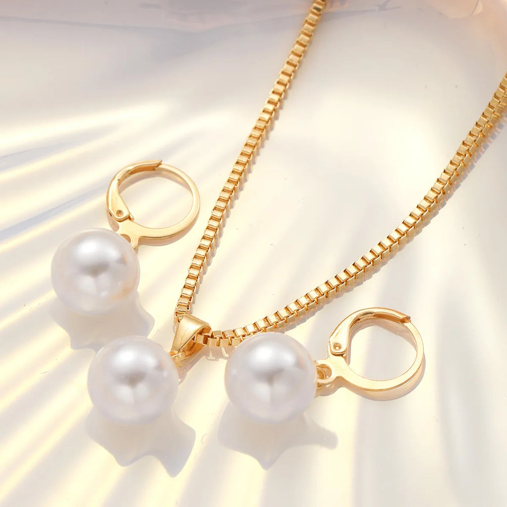 Mode Perlen Schmuck Set Für Frauen Baumeln Ohrringe Anhänger Halskette Einfache Zierliche Täglichen Tragen Outfit Party Zubehör
