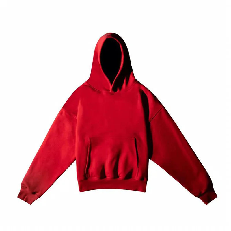 Autumn Winter High Street Oversized Kanye West Hoodie Men Women 1:1 Solid Color Black Brown Red Blue Pullover Streetwear Hooded