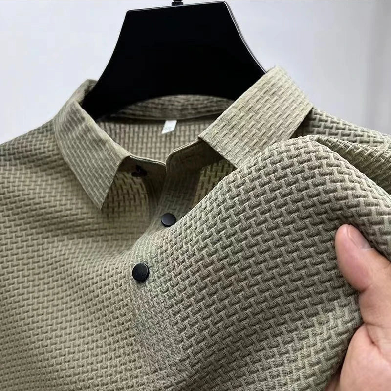 Neue männer Business Casual Kurzarm Knochen Blume Einfarbig POLO-Shirt Mode Atmungsaktive Komfortable Sommer Vielseitig Top