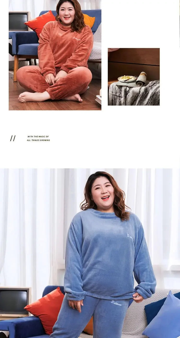 Winter pyjamas Korallen vlies warme Pyjamas Set dicke Langarm große Größe 85kg außerhalb Pyjamas elastische Taille Hosen Pyjama Set