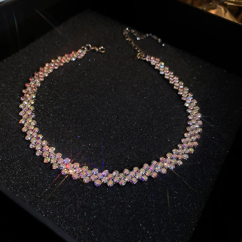 Luxuriöse glänzende voller Strass-Halskette für Frauen, personalisierte geometrische Kristall-Halsketten, Hochzeitsschmuck, Party-Geschenke