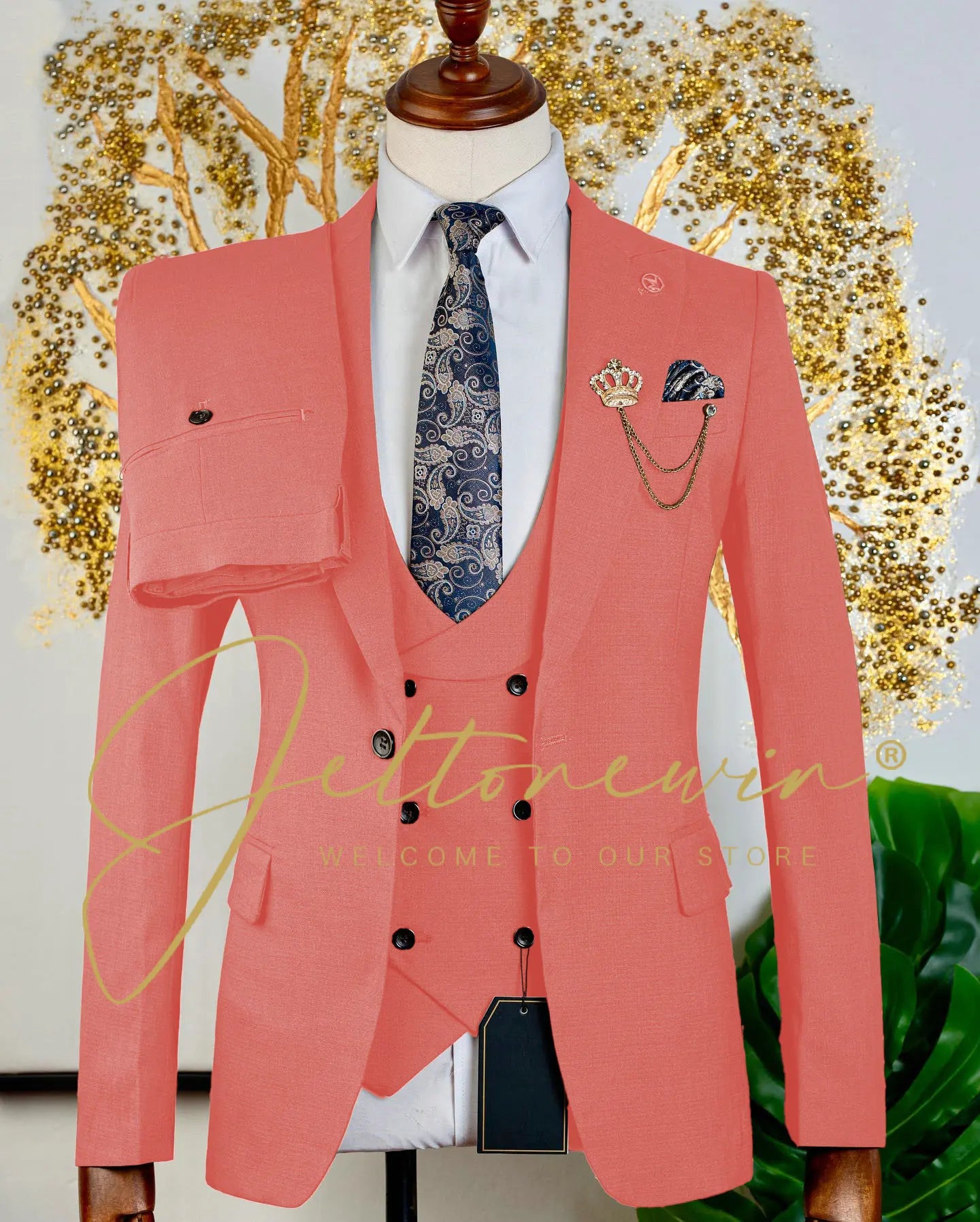 Brauner dreiteiliger Herrenanzug mit Weste und Hose, schmale Passform, formelle Kleidung für Hochzeit, Trauzeugen, Party, Business-Anlass