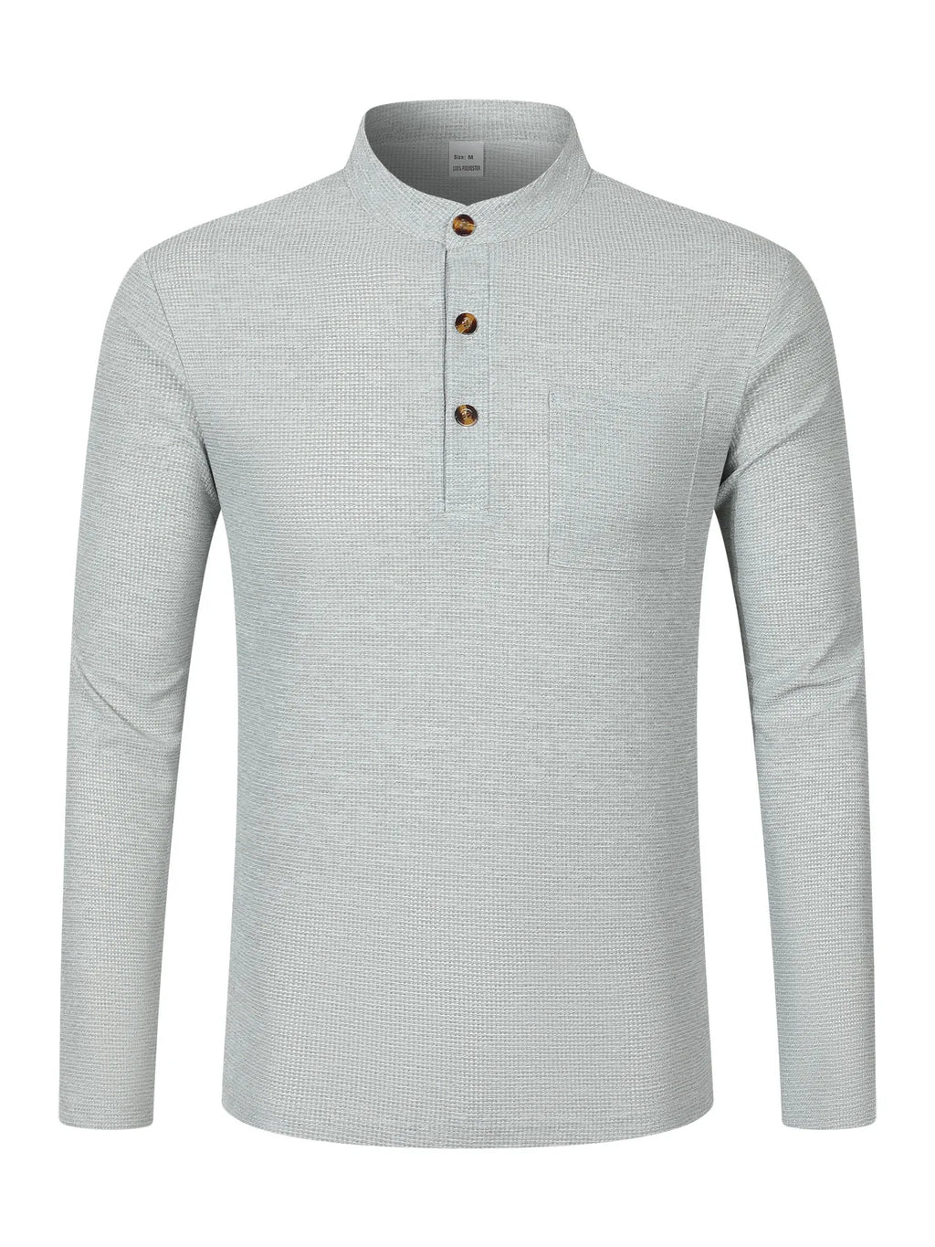 Lässiges Herren-Langarmhemd mit Waffelkaro, Stehkragen, Knopf-Halbstrickjacke, atmungsaktives und bequemes Hemd für den täglichen Gebrauch