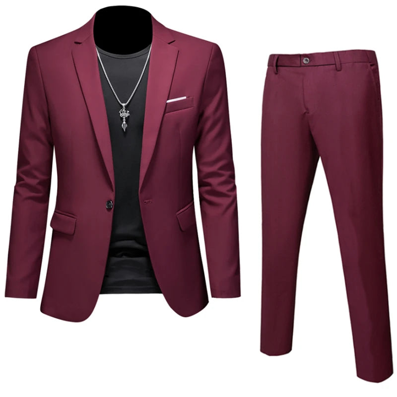 Plus Size 6XL 5XL Herrenanzug Mantel + 2-teilige Hose/Business Fashion Bürokleid/Slim Fit Hochwertiges Bräutigam-Hochzeitskleid-Anzug-Set