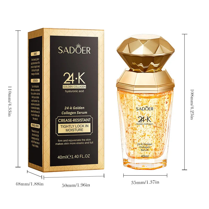 SADOER 24K Golden Collagen Serum für das Gesicht, feuchtigkeitsspendend, Anti-Falten, feuchtigkeitsspendend, Anti-Aging, Gesichtsessenz, Hautpflegeprodukte