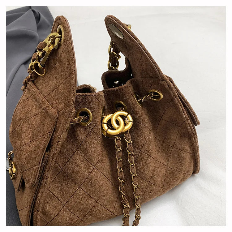 Trendy Geometric Chain Underarm Bag Women's Shoulder Bag Commuter Crossbody Bag Versatile PU Bucket Bag Autumn New Style