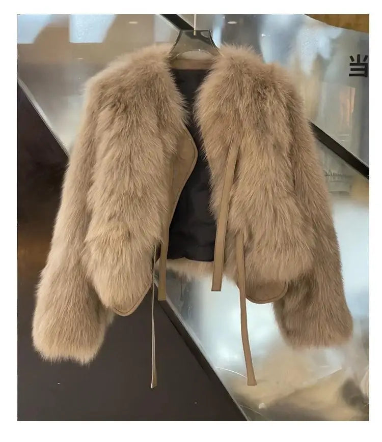 Nachahmung Fuchs pelz gras Mantel frauen Kurze 2025, Herbst/Winter Neue Koreanische version Vielseitig Spitze up Dicke top Weibliche Warme Outwear