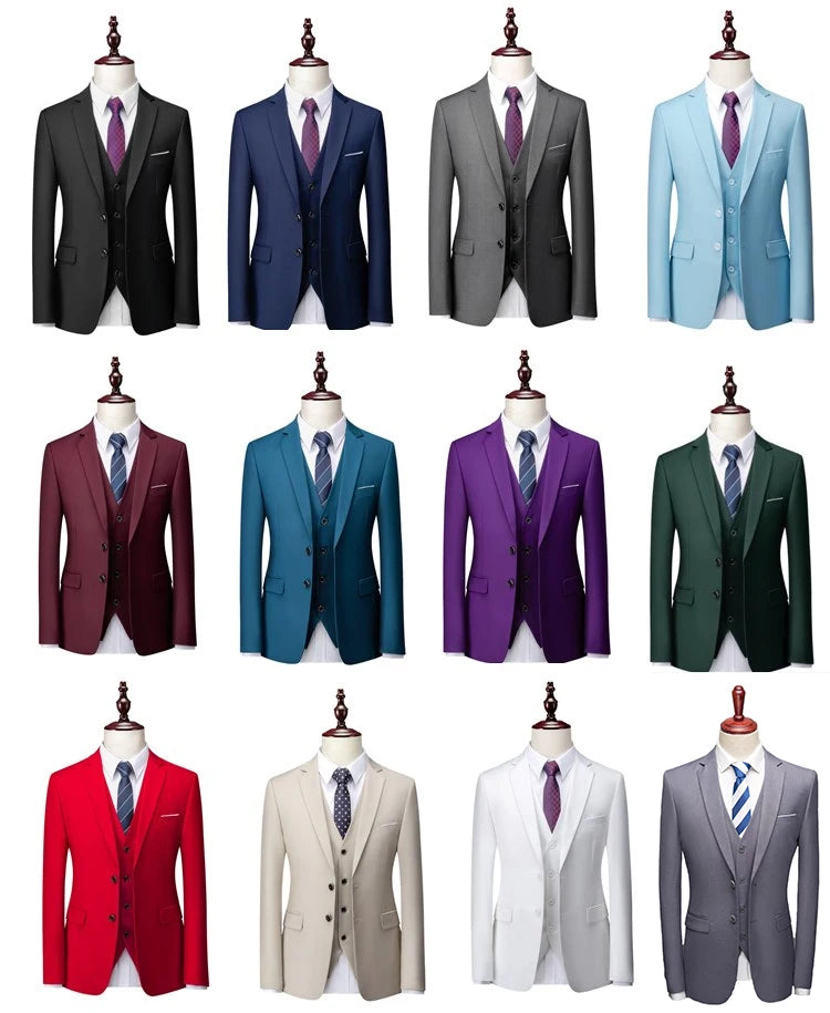 14-farbiger M-6XL (Jacke + Weste + Hose), formeller Business-Herrenanzug der High-End-Marke, dreiteiliger Bräutigam-Hochzeitskleid, einfarbiger Anzug