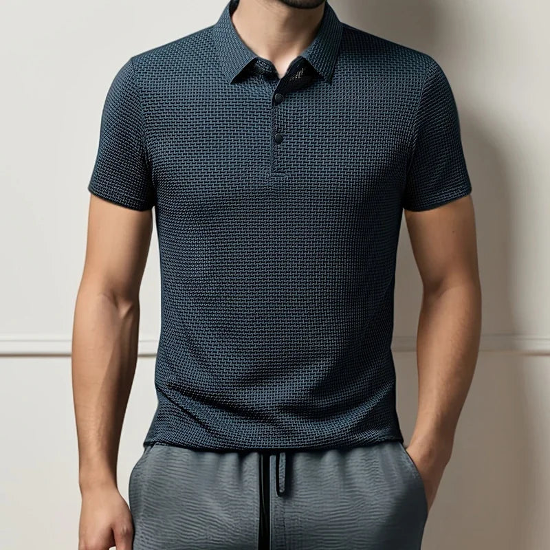 Neue männer Business Casual Kurzarm Knochen Blume Einfarbig POLO-Shirt Mode Atmungsaktive Komfortable Sommer Vielseitig Top
