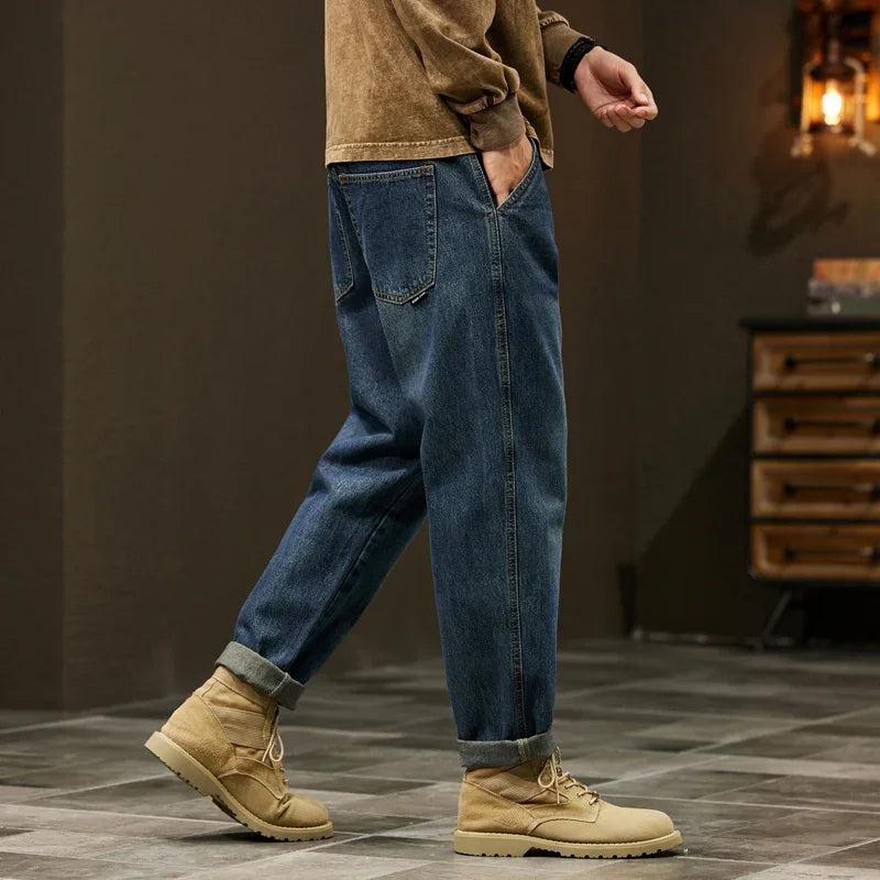 Männer 95% Baumwolle Jeans Hohe Qualität Lose Harem Hosen Mode Baggy Casual Outdoor Arbeit Denim Hosen Marke männer Kleidung