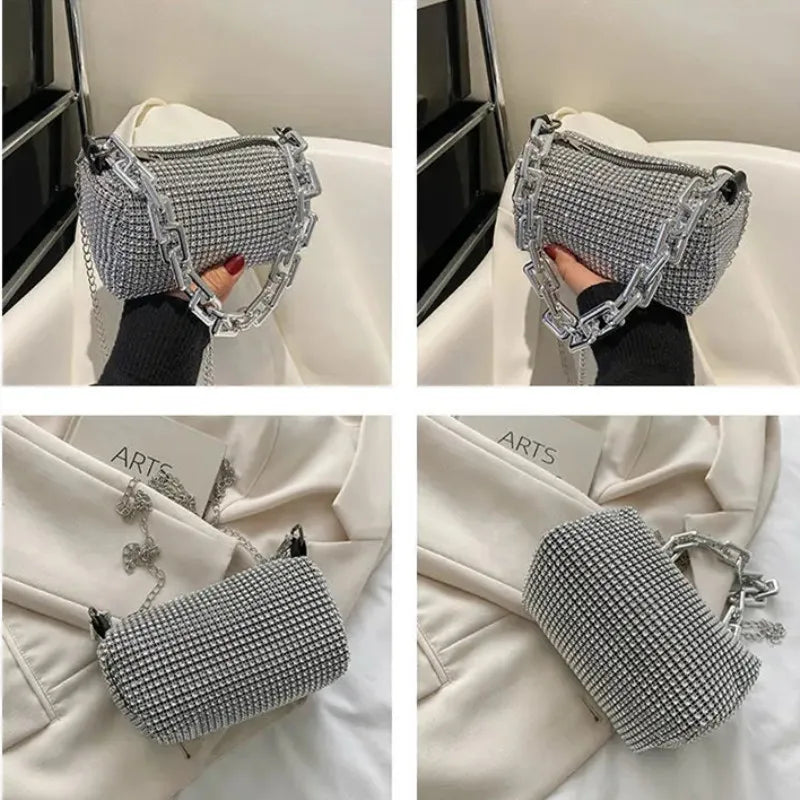 Allover-Beuteltasche mit Strasssteinen, Balltasche mit Glitzerkette, Mini-Umhängetasche für Damen (6,3 x 3,54) Zoll).
