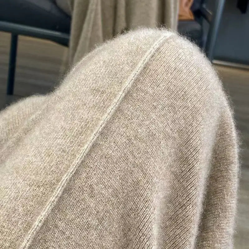 Women Merino Wool Knitted Wide Leg Pants Autumn Winter Basic Soft Warm Cashmere Knit Trousers Casual Simple Style Korean