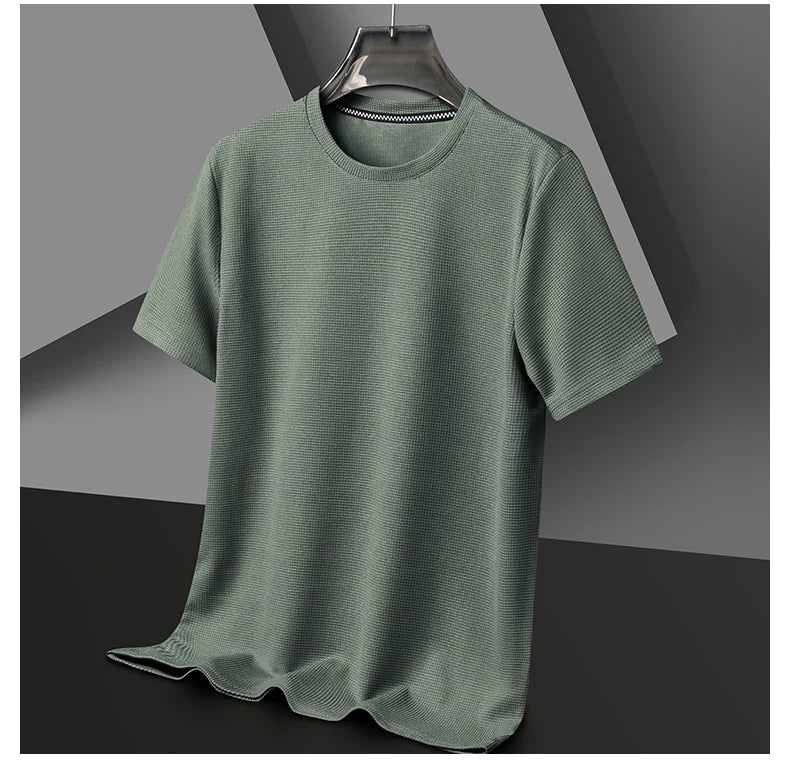 Kurzarm-PoloshirtKurzarm Waffle Solid Polot Fashion Splicing Herren-Rundhals-Top aus Baumwolle mit kurzen Ärmeln für den täglichen Gebrauch