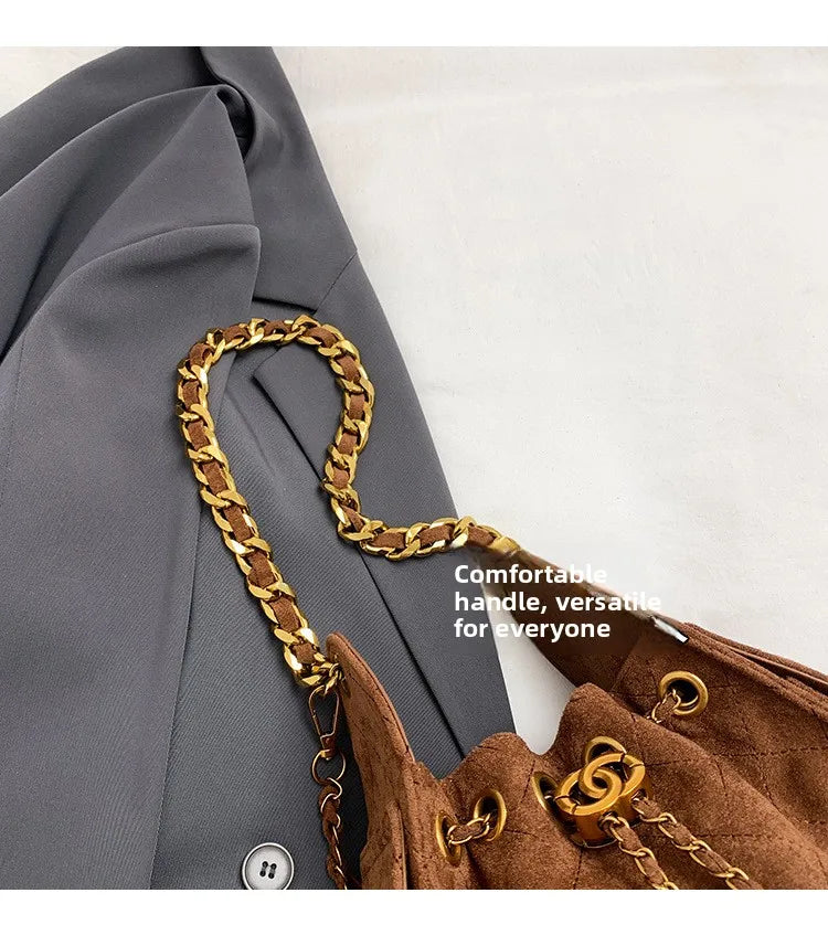 Trendy Geometric Chain Underarm Bag Women's Shoulder Bag Commuter Crossbody Bag Versatile PU Bucket Bag Autumn New Style