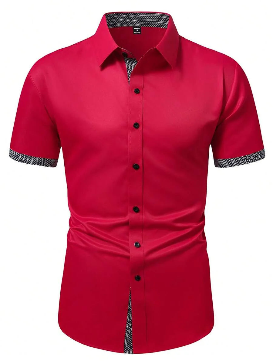 Frühling Sommer Neue Herrenkleidung Kurzarm Farbblock-Hemd 95% Polyester 5% Spandex