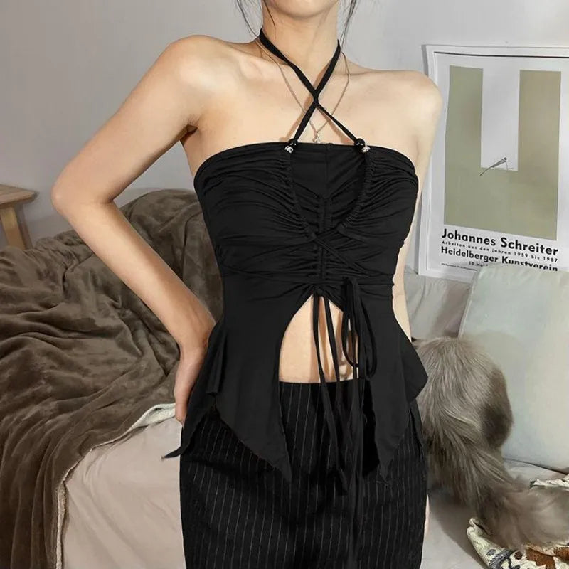 Sommer Damen Mode Off-Shoulder Neckholder Cami Tops Sexy Spicy Style Slim Fit Crop Tops Ärmellos Rückenfrei Stylische Streetwear