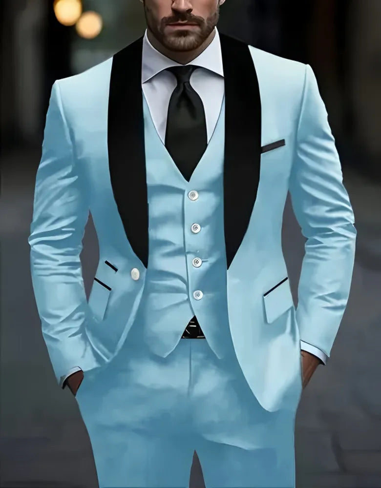 Formelles Anzugset für Herren, Business-Casual, Slim-Fit-Smoking für Hochzeit, langärmliges Revers mit Kerbe, Bräutigam