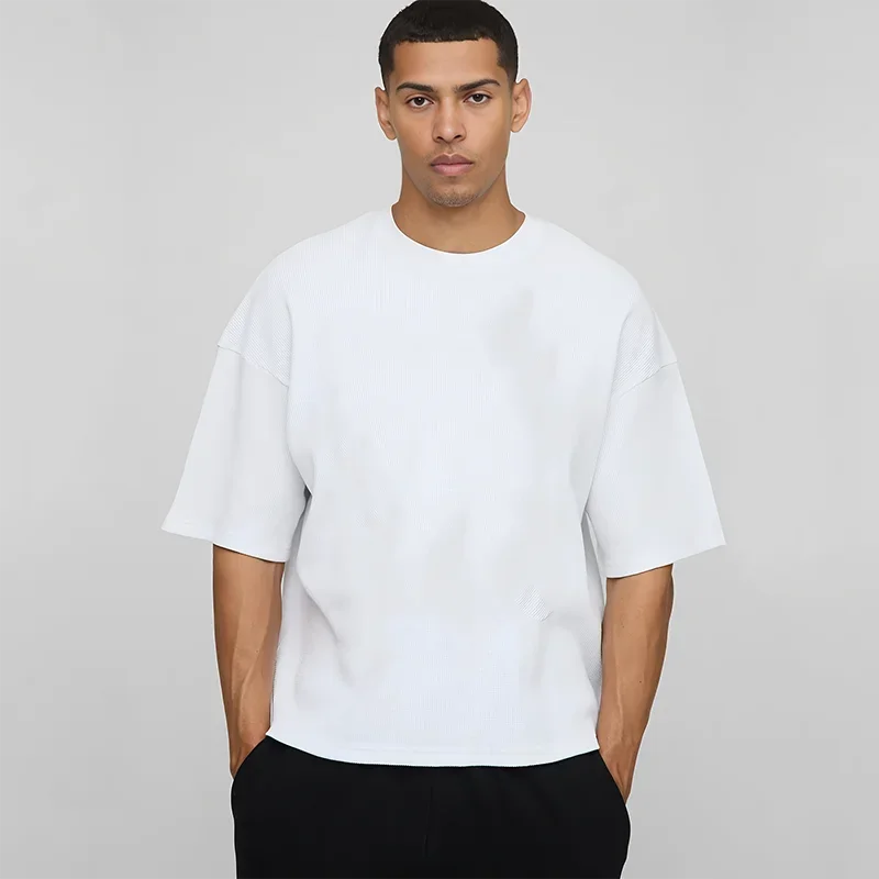 Basic Übergroßes Boxy Rundhals-T-Shirt Herren Schwergewicht 240GSM 100 % Baumwolle Halbarm-T-Shirts Sommer Lose Sportbekleidung