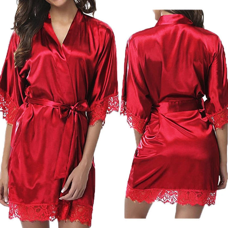 1-teilige Damen-Unterwäsche, glänzende Robe, Pyjama, Eisseide, Übergröße, Nachthemd, Homewear, Modetrend