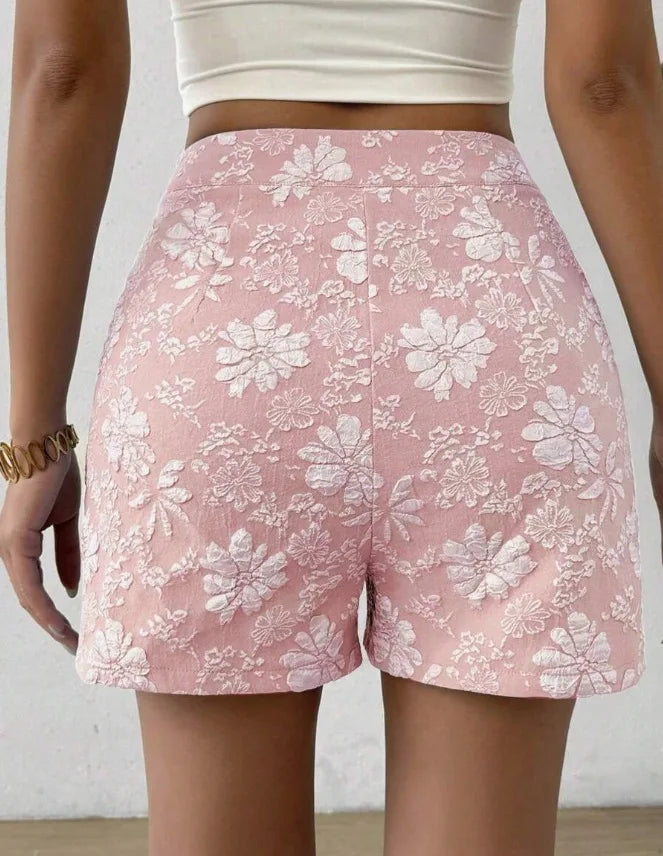 Damen Retro Jacquard High-Waist Straight Shorts – Atmungsaktive Sommer-Streetwear Hot Pants für Alltag und Urlaub