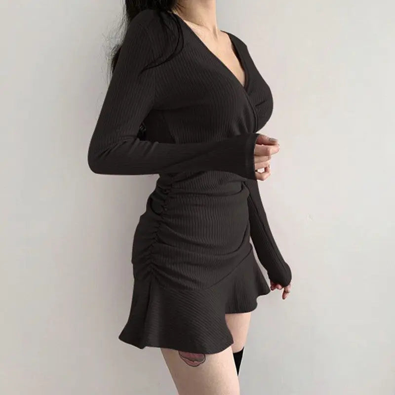 2025 neue V-ausschnitt Polyester Kleid Frau Sommer Mode Langarm Kleid frauen Kleid Lose Koreanischen Stil Frauen Shirts