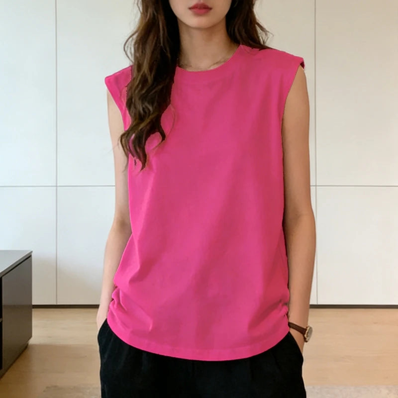 Damen-Tanktop, locker, ärmellos, Sommer, lässig, Weste, Basic, Alltag, T-Shirt, süßer Stil, geeignet für Studenten, dehnbar, weich, Damenbekleidung