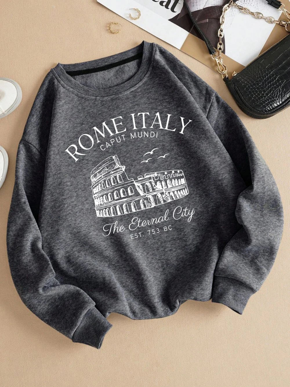 Colosseum Rome Italy Print Woman Sweatshirt Casual Crewneck Sportswear Y2K Loose Multicolor Pullover All-Match Fleece Clothing