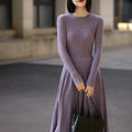 Frühling Herbst Pullover Damen Kleid 100 % Merinowolle Kleid O-Ausschnitt Slim Maxirock Basic Langarm Kleid Sexy Inside Join Dress