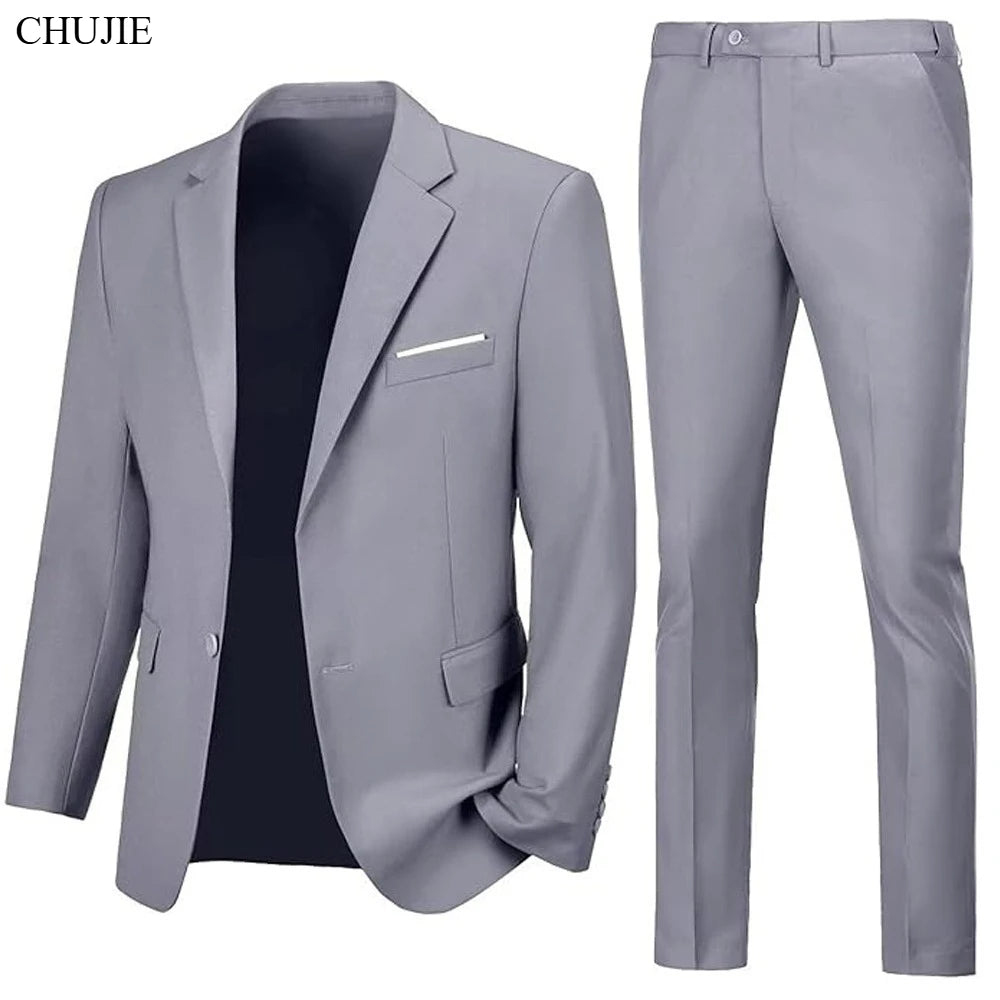 Men Suits Set Jackets Pants 2 Pieces Elegant For Wedding Slim Fit Blazers Formal Outfit Fashion Classic Full 2025 Costume