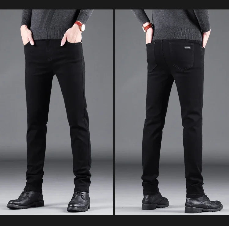 Frühling Herbst Neue männer Reine Schwarz Dünne Jeans Elastische Gerade Hosen Business-Mode Freizeit Koreanische Vintage Denim Hosen Männlich