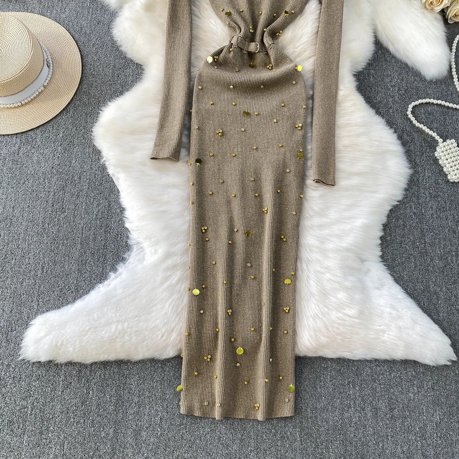 Schickes, sexy, elegantes, langärmliges, figurbetontes O-Ausschnitt-Kleid für Damen, koreanische Abendkleider für Modezeremonie