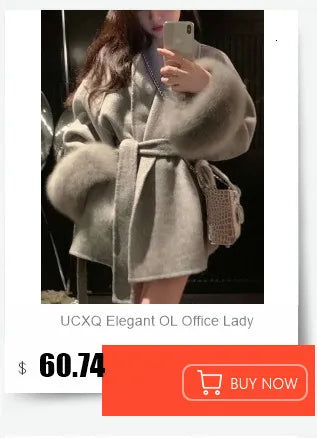 UCXQ Elegant OL Office Lady Overcoats Fur Patchwork Long Sleeve Woolen Coat Beautiful Women's Clothing Jacket Autumn 2025 Winter