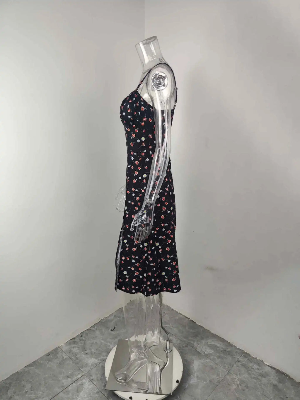 Elegantes Damen-Blumenkleid für Strandurlaub und Streetwear, Sexy Tief Ausgeschnittenes Strandparty-Kleid mit Schlitz, Schickes Bodycon-Kleid Ärmellos für Damen