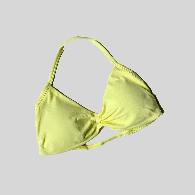 Frauen Halter Sport-Bh Push-Up Strappy Sexy Open Back Gym Crop Top Gepolsterte Nahtlose Workout Yoga Tank Tops