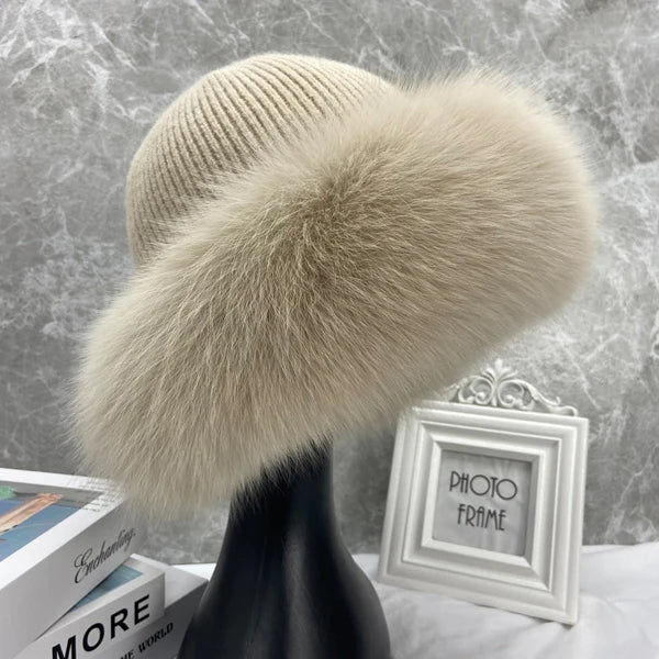 New Stylish Beanie Hats for Women Winter Warm Fluffy Bone Cap Soft Outdoor Thick Natural Fox Fur Hat Female Dome Hats