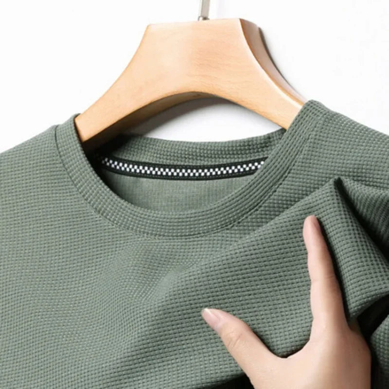 Kurzarm-PoloshirtKurzarm Waffle Solid Polot Fashion Splicing Herren-Rundhals-Top aus Baumwolle mit kurzen Ärmeln für den täglichen Gebrauch