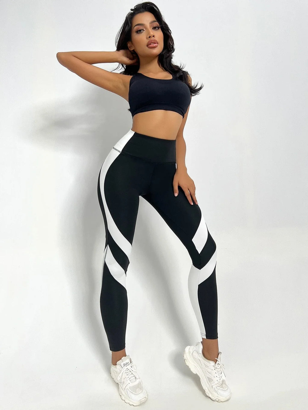 Zweifarbige Yoga-Leggings mit Bauchkontrolle, Sportstrumpfhose