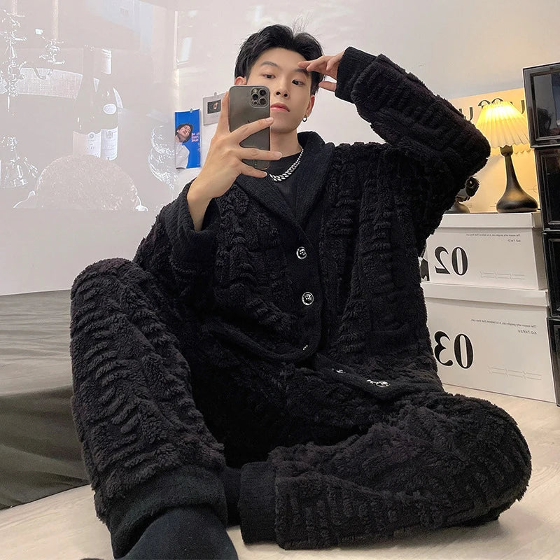 Neueste männer Winter Verdicken Warme Flanell Pyjamas Sets Männlichen Langarm Plus Größe Pyjamas Nachtwäsche Homewear Casual