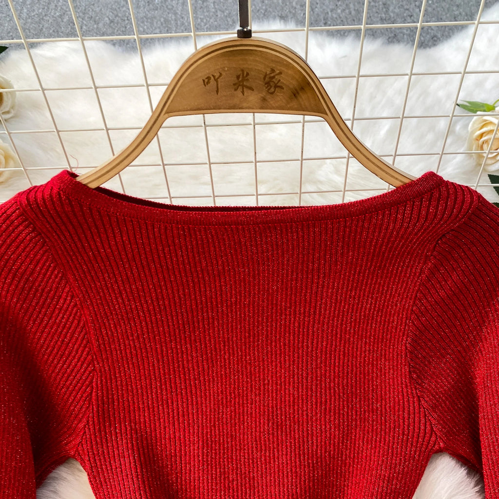Schickes, sexy, elegantes, langärmliges, figurbetontes O-Ausschnitt-Kleid für Damen, koreanische Abendkleider für Modezeremonie