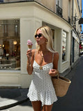 2026 Sommer Neues Damen Polka Dot Minikleid, Sexy Spaghetti-Träger Rüschen-Saum Cami-Kleid, Urlaubs- und Strandparty-Kleid