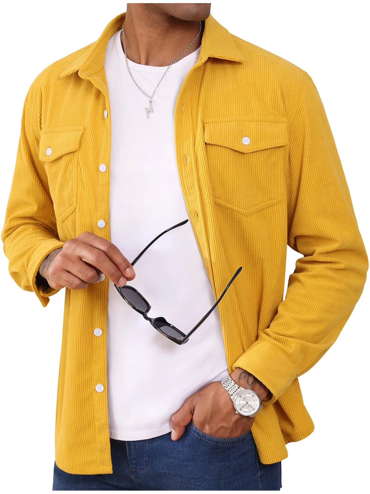 MAGCOMSEN Herren-Cordjacke, langärmelig, lässig, leichtes Hemd mit Brusttasche, Arbeit, Alltagsjacke, Frühlings- und Herbstmantel
