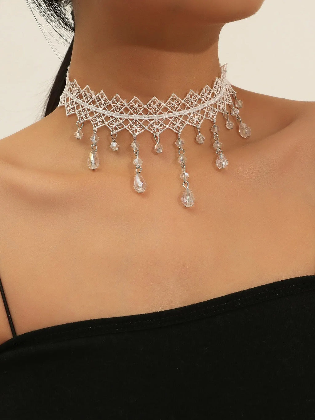 1 Px Damen-Halskette, wunderschöne schwarze Spitze, Kristallfarbe, Blumen-Halskette, Strand, Reisen, Urlaub, Mode, klassisch, personalisierter Schmuck, Abend D