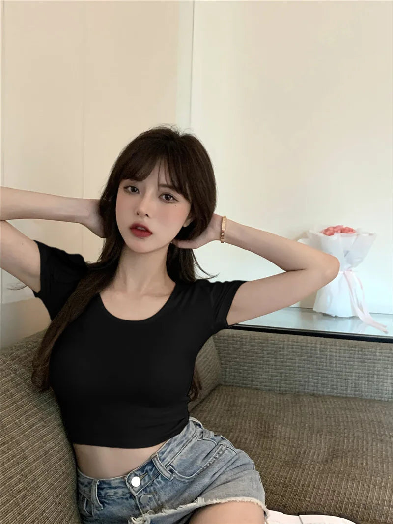 Sommerliche sexy Crop-Tops für Damen, schmal geschnitten, Kpop Y2K Kawaii Gothic T-Shirt, Harajuku Vintage, günstige Kleidung, süße Streetwear-Shirts