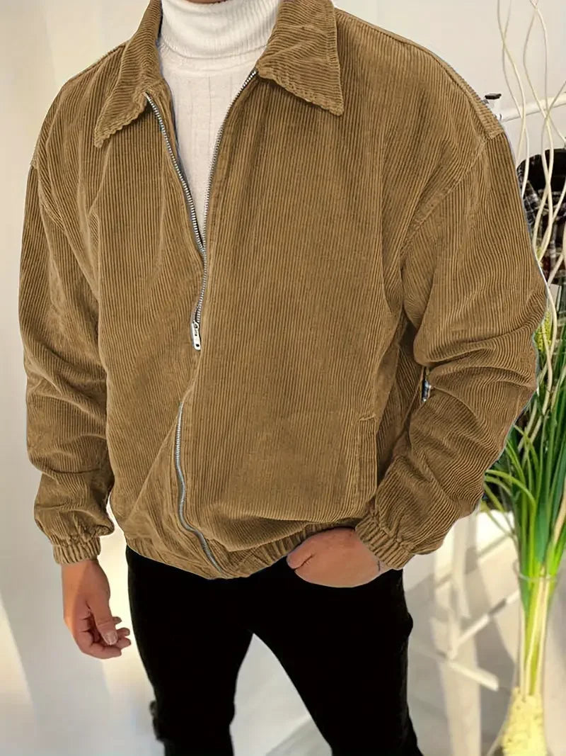 Herren-Cord-Reißverschlussjacke, lässig, modisch, Oberteil, Frühling und Herbst, Oberbekleidung für Streetwear, bequeme Passform, Mantel mit Reißverschluss