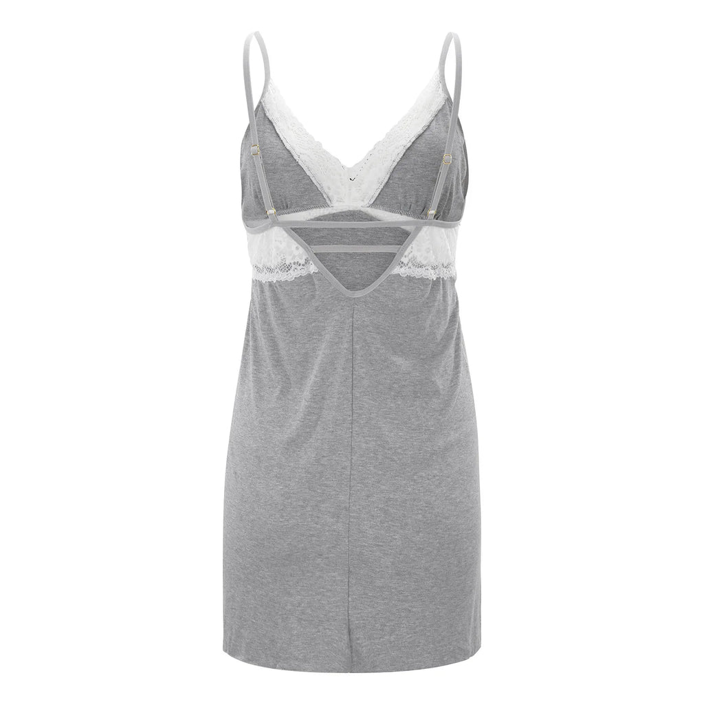 Frauen weiche Baumwolle sexy Pyjama Schlinge ärmellose Nachtwäsche mit V-Ausschnitt voller Slip Spitzen besatz Nachtwäsche Nacht kleid Frauen пижама женская