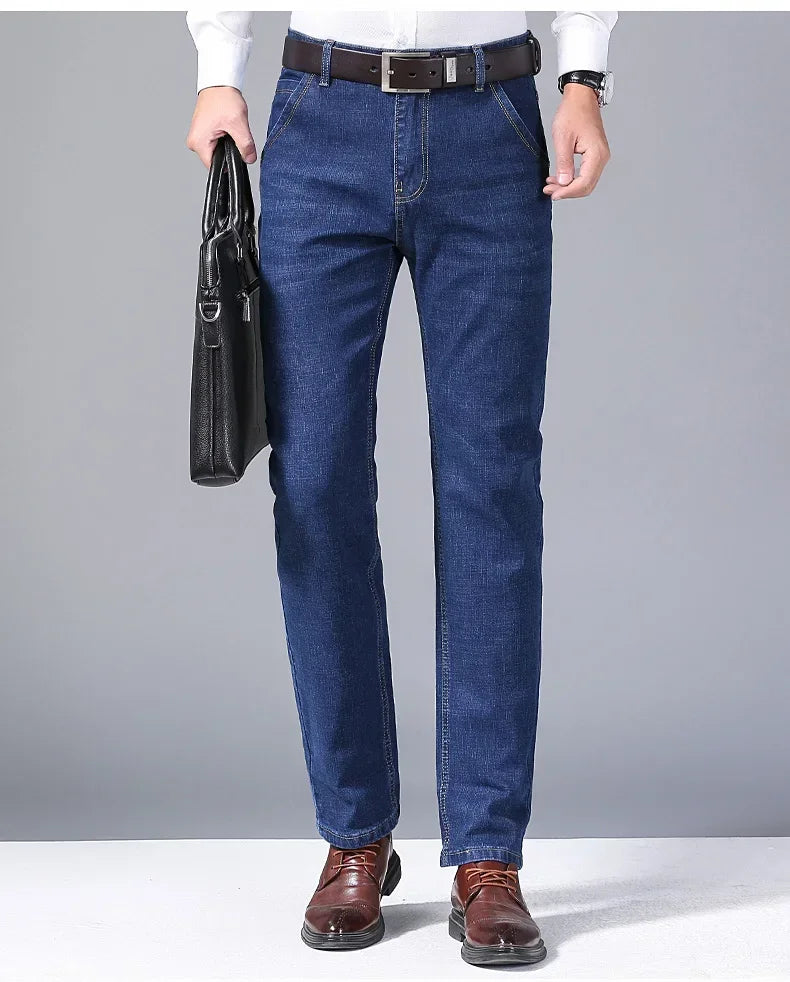 Männer Frühling Herbst Vintage Schwarz Business Jeans Männer Casual Gerade Stretch Klassische Arbeit Denim Hosen Bequeme Hose