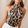 Sommer t-shirt Frauen Tops 2025, Sexy Leopard Print Tops Harajuku Mädchen T-Shirts Casual Halter T Shirt Weibliche Ärmellose Bluse